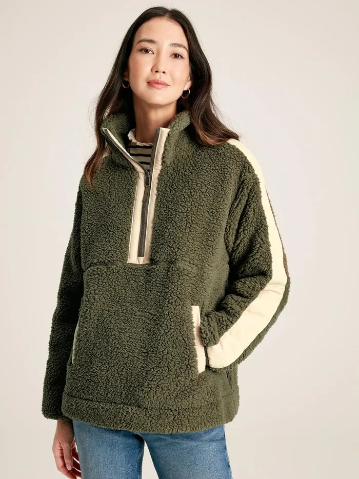Joules Coats and Jackets Women Green Half Zip Borg Fleece