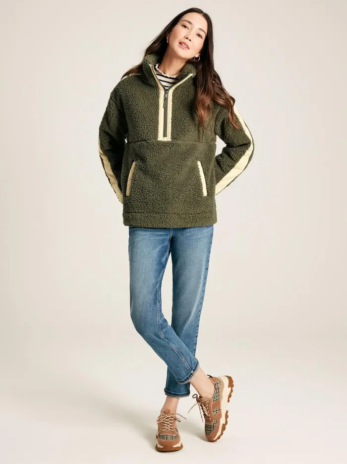 Joules Coats and Jackets Women Green Half Zip Borg Fleece