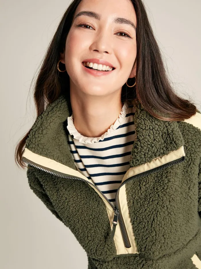 Joules Coats and Jackets Women Green Half Zip Borg Fleece