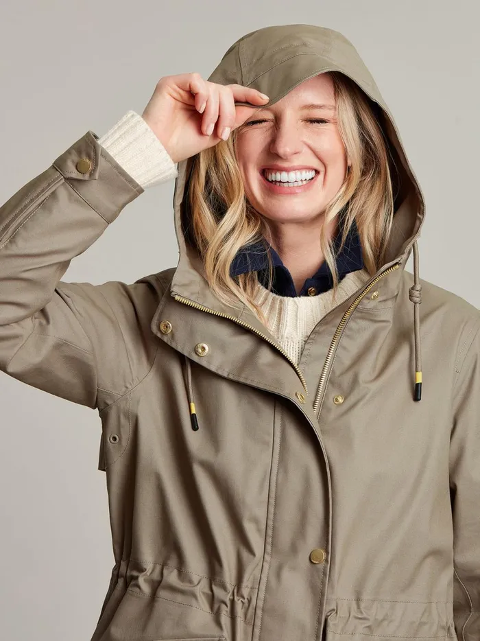 Joules Coats and Jackets Women Mushroom Brown Waterproof Raincoat With Hood