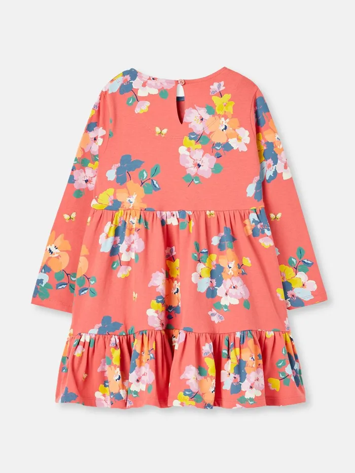Joules Dresses Girls Pink Long Sleeve Jersey Tiered Dress