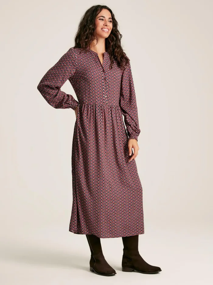 Joules Dresses Women Burgundy Red Balloon Sleeve Midi Dress