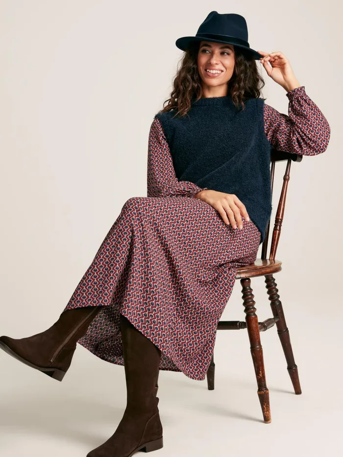 Joules Dresses Women Burgundy Red Balloon Sleeve Midi Dress