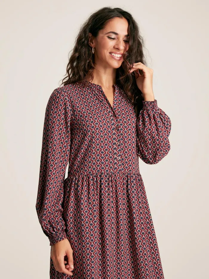 Joules Dresses Women Burgundy Red Balloon Sleeve Midi Dress