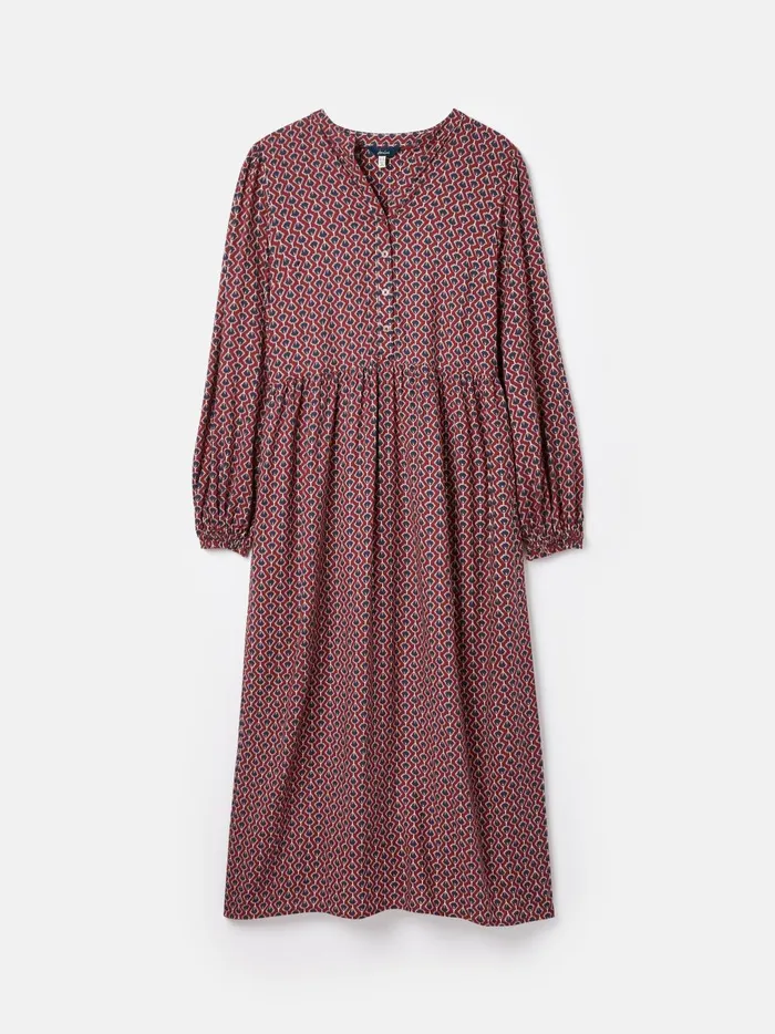 Joules Dresses Women Burgundy Red Balloon Sleeve Midi Dress