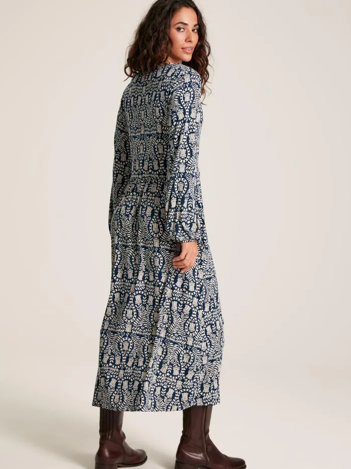 Joules Dresses Women Navy Printed Long Sleeve Midaxi Dress With Pockets