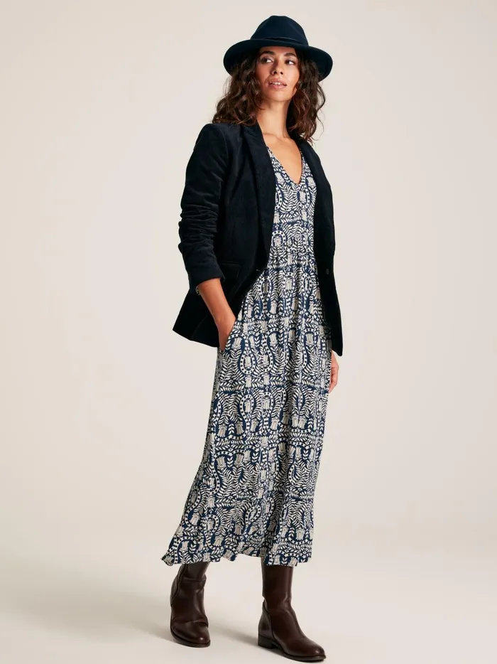 Joules Dresses Women Navy Printed Long Sleeve Midaxi Dress With Pockets