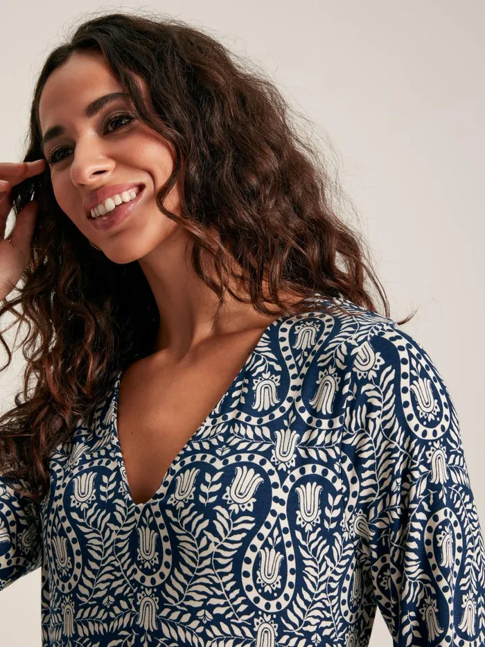 Joules Dresses Women Navy Printed Long Sleeve Midaxi Dress With Pockets