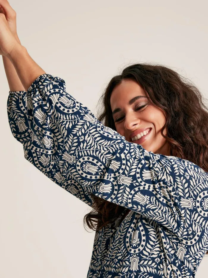 Joules Dresses Women Navy Printed Long Sleeve Midaxi Dress With Pockets