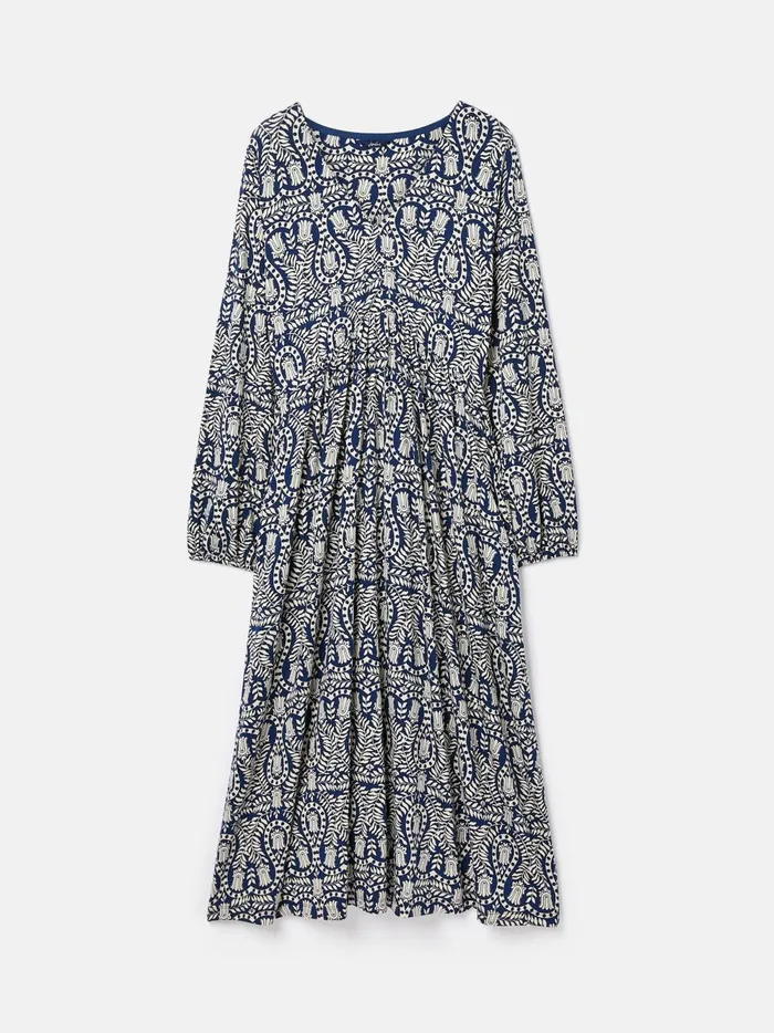 Joules Dresses Women Navy Printed Long Sleeve Midaxi Dress With Pockets