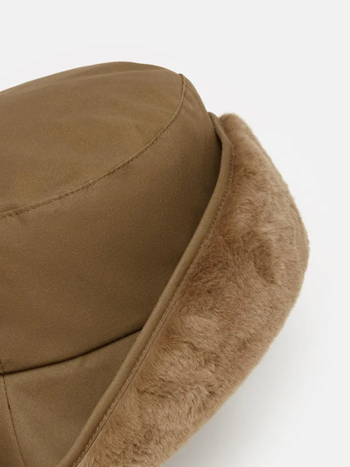 Joules Hats Women Brown Wax Faux Fur Lined Bucket Hat