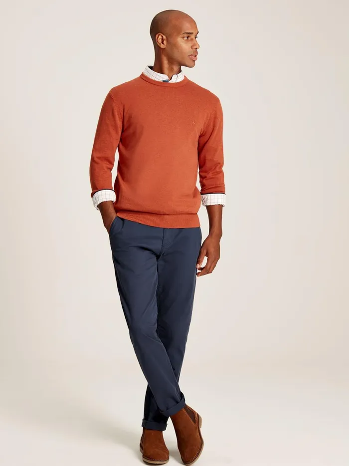 Joules Knitwear Men Orange Cotton Crew Neck Jumper