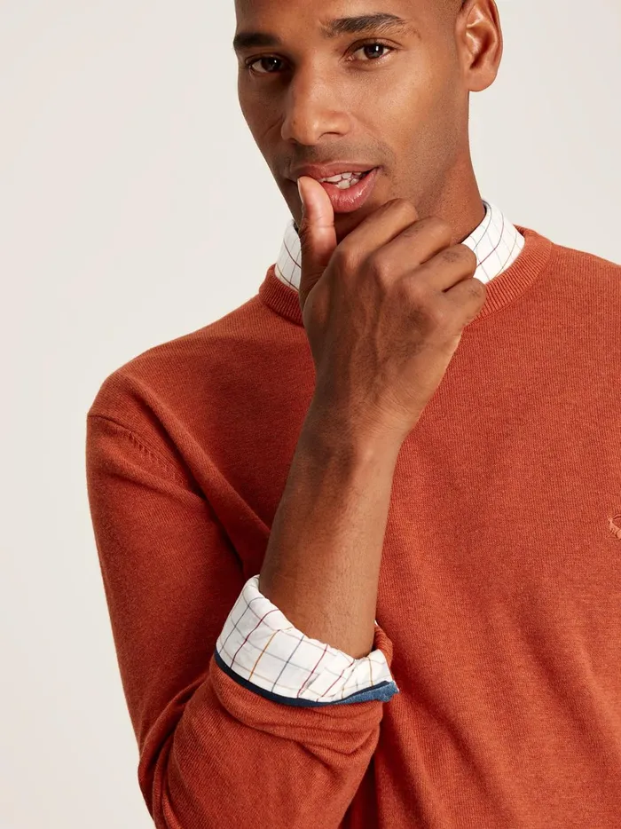 Joules Knitwear Men Orange Cotton Crew Neck Jumper