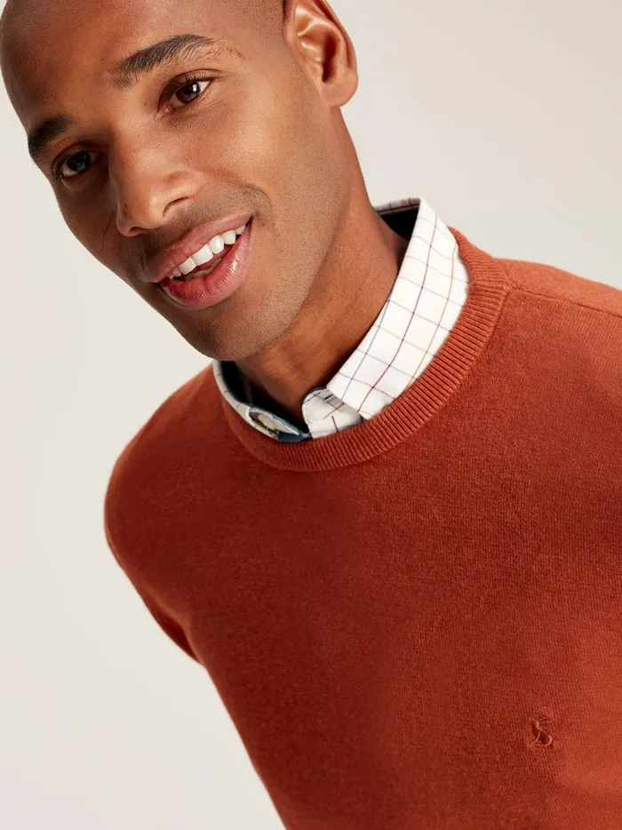 Joules Knitwear Men Orange Cotton Crew Neck Jumper