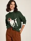 Joules Knitwear Women Green Dog Intarsia Crew Neck Jumper