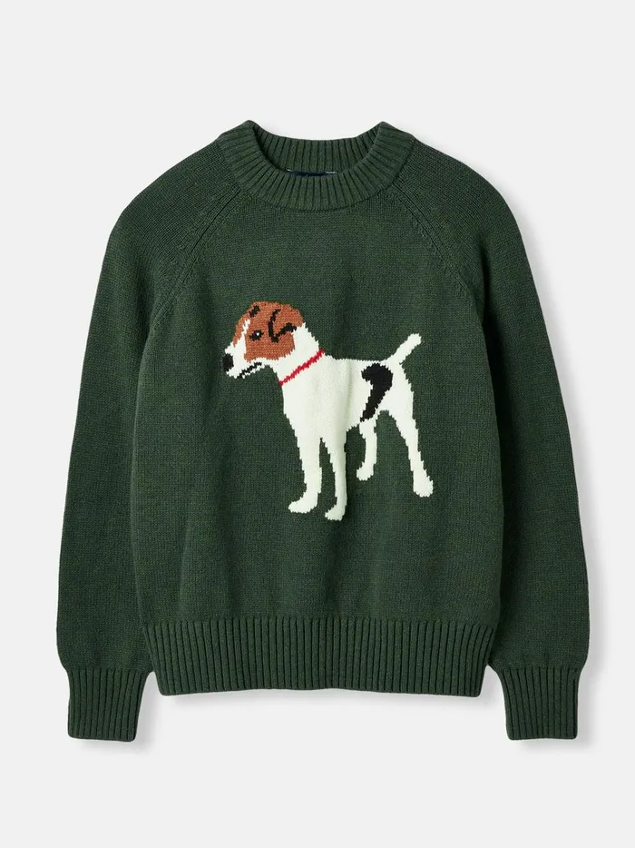 Joules Knitwear Women Green Dog Intarsia Crew Neck Jumper