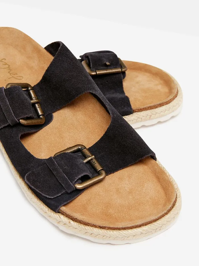 Joules Sandals Women Navy Blue Suede Espadrille Buckle Sliders