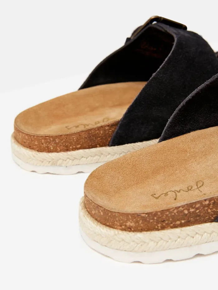 Joules Sandals Women Navy Blue Suede Espadrille Buckle Sliders