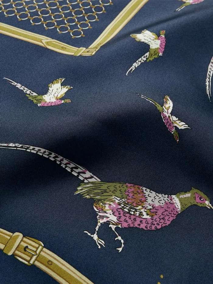 Joules Scarves Women Navy Pheasant Printed Silk Square Scarf
