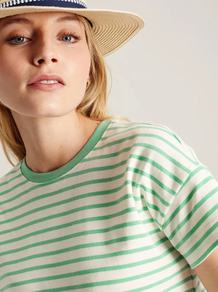 Joules Tops Women Green Striped Short Sleeve TShirt