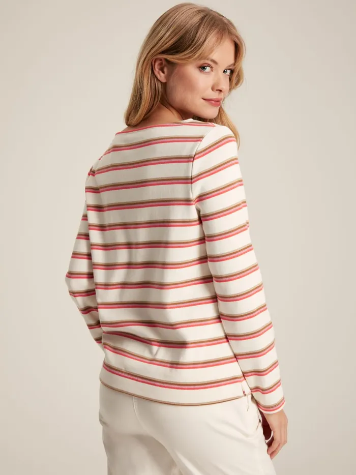 Joules Tops Women Pink Tan Stripe Boat Neck Breton Top