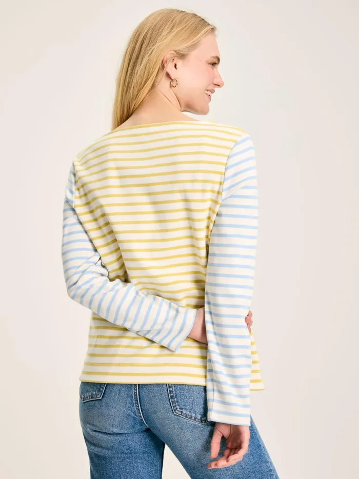 Joules Tops Women YellowWhite Stripe Boat Neck Breton Top