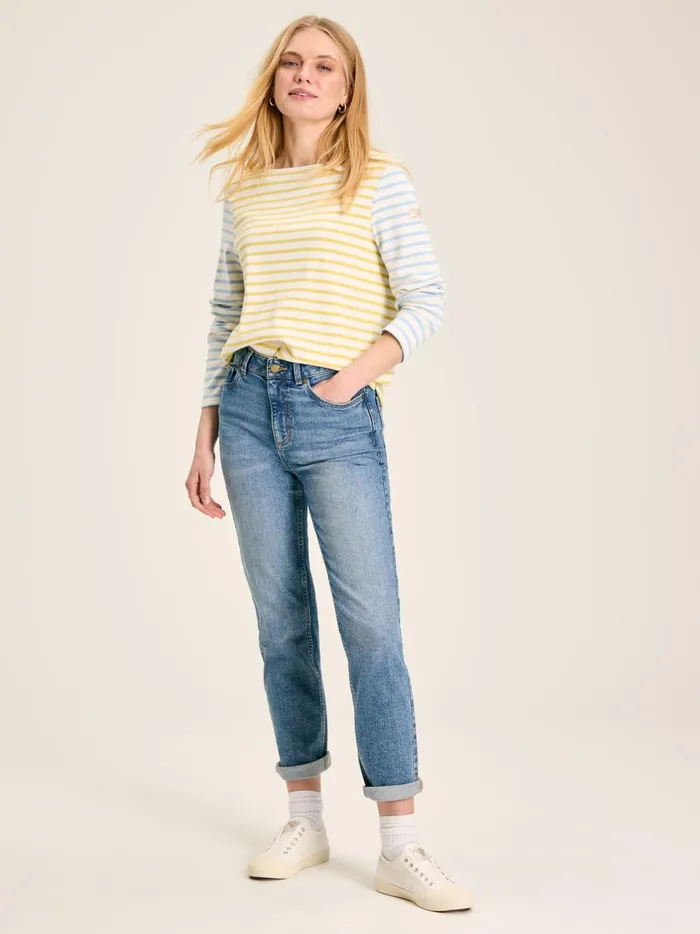 Joules Tops Women YellowWhite Stripe Boat Neck Breton Top