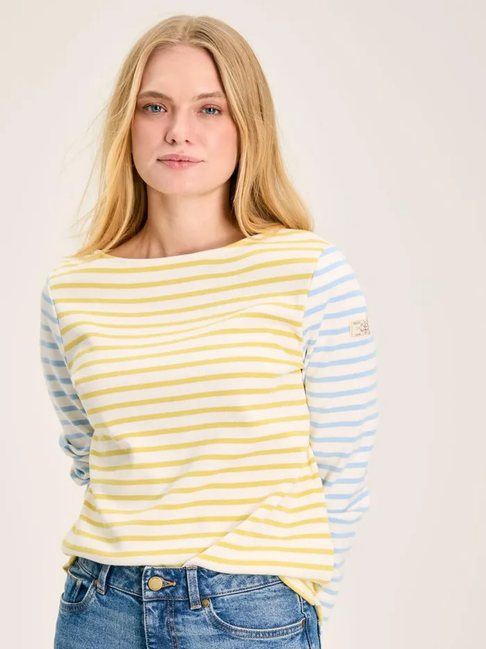Joules Tops Women YellowWhite Stripe Boat Neck Breton Top