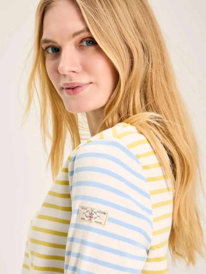 Joules Tops Women YellowWhite Stripe Boat Neck Breton Top
