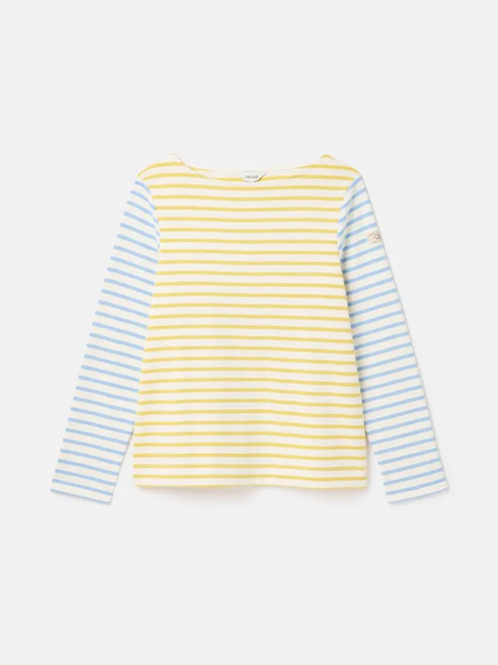 Joules Tops Women YellowWhite Stripe Boat Neck Breton Top