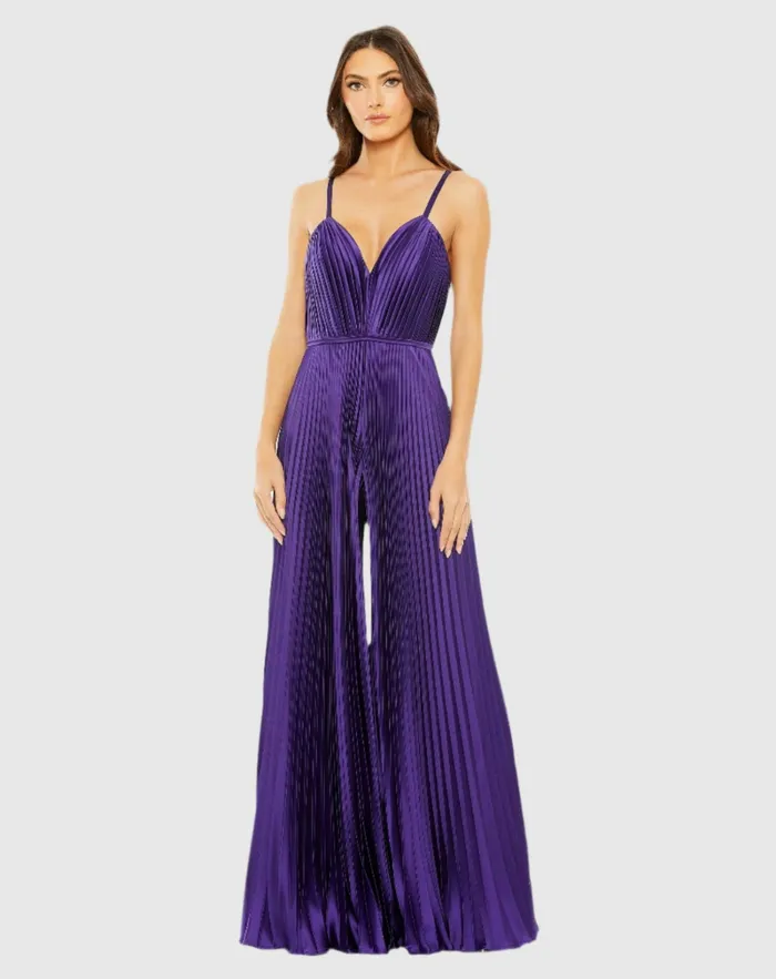 Jumpsuits and Rompers Women Purple Pleated Plunge Neck Wide Leg Jumpsuit Purple Mac Duggal Jumpsuits and Rompers Women Purple Pleated Plunge Neck Wide Leg Jumpsuit Purple Mac Duggal