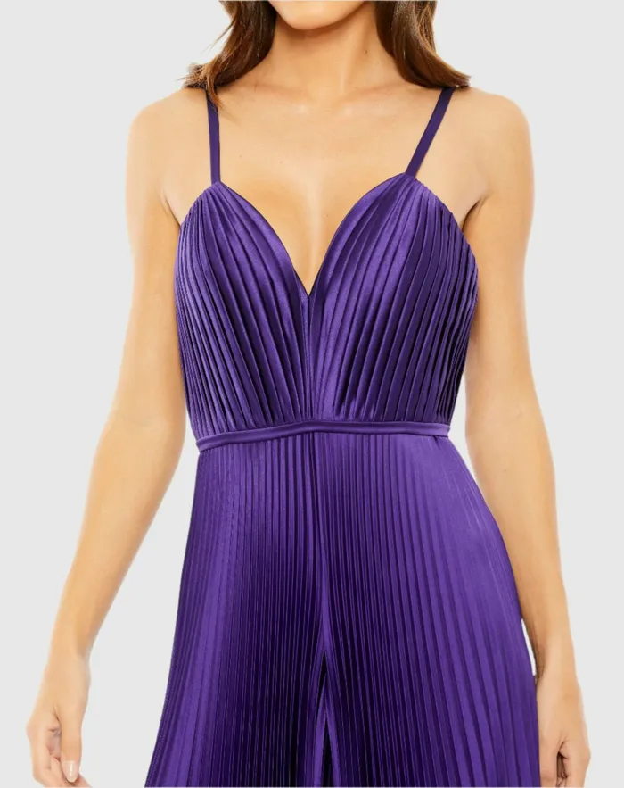 Jumpsuits and Rompers Women Purple Pleated Plunge Neck Wide Leg Jumpsuit Purple Mac Duggal