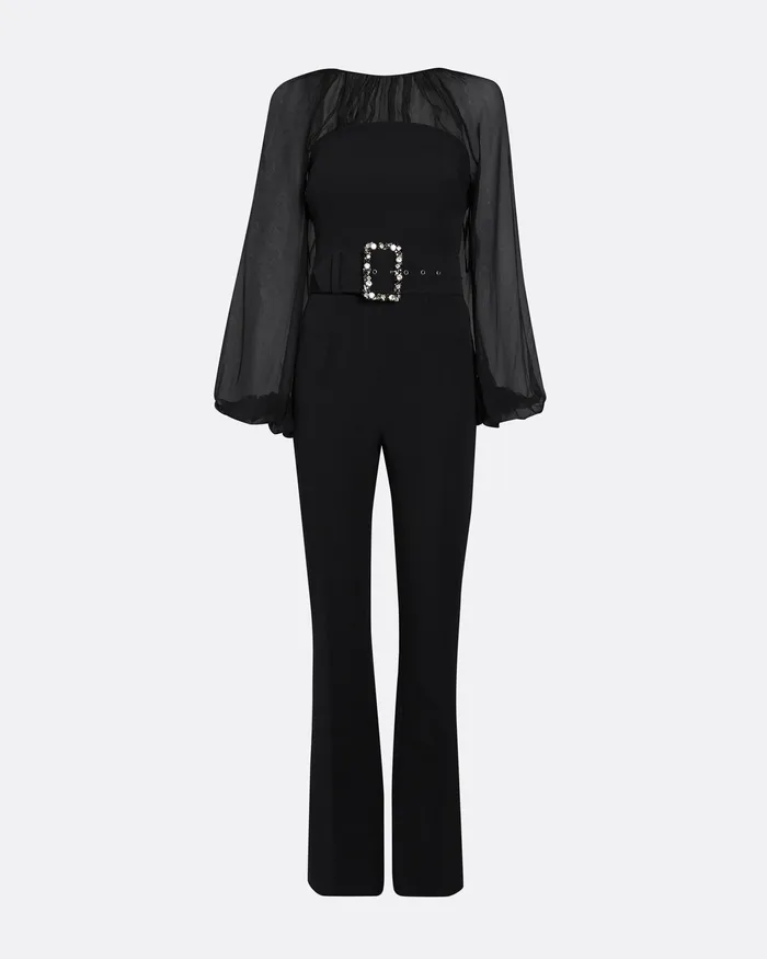 Jumpsuits Women Safiyaa Aternia Black Jumpsuit With Embroidered Buckle Belt Black