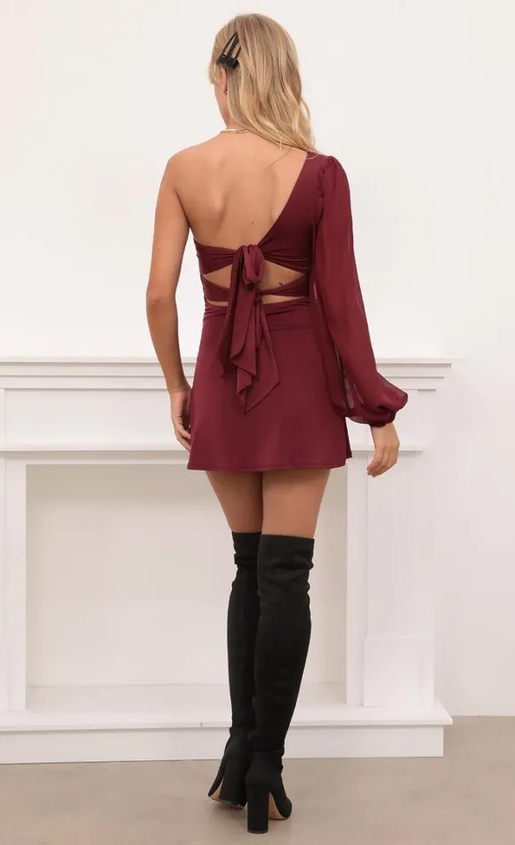 Kailyn Shoulder Puff Aline Dress Merlot Women LUCY IN THE SKY Mini Dresses