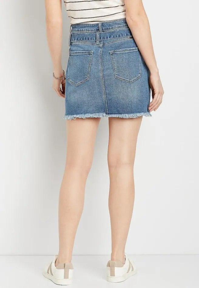 Kancan High Rise Belted Ripped Utility Denim Skirt Women Maurices Bottoms