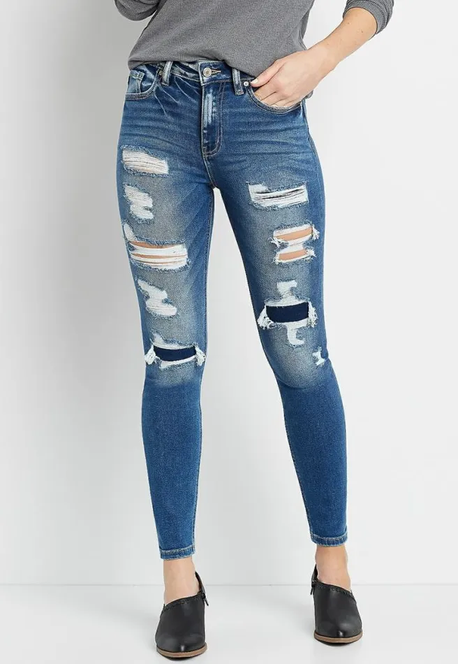 Kancan High Rise Medium Backed Destructed Skinny Jean Women Maurices Jeans