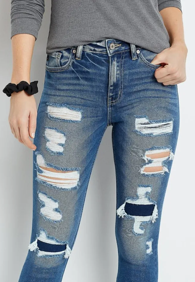 Kancan High Rise Medium Backed Destructed Skinny Jean Women Maurices Jeans