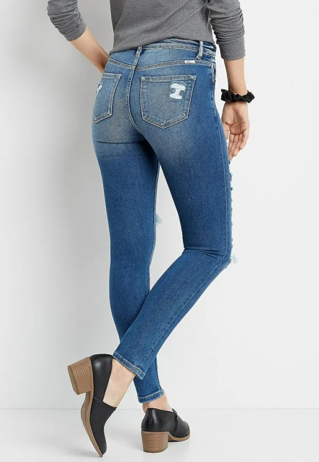 Kancan High Rise Medium Backed Destructed Skinny Jean Women Maurices Jeans