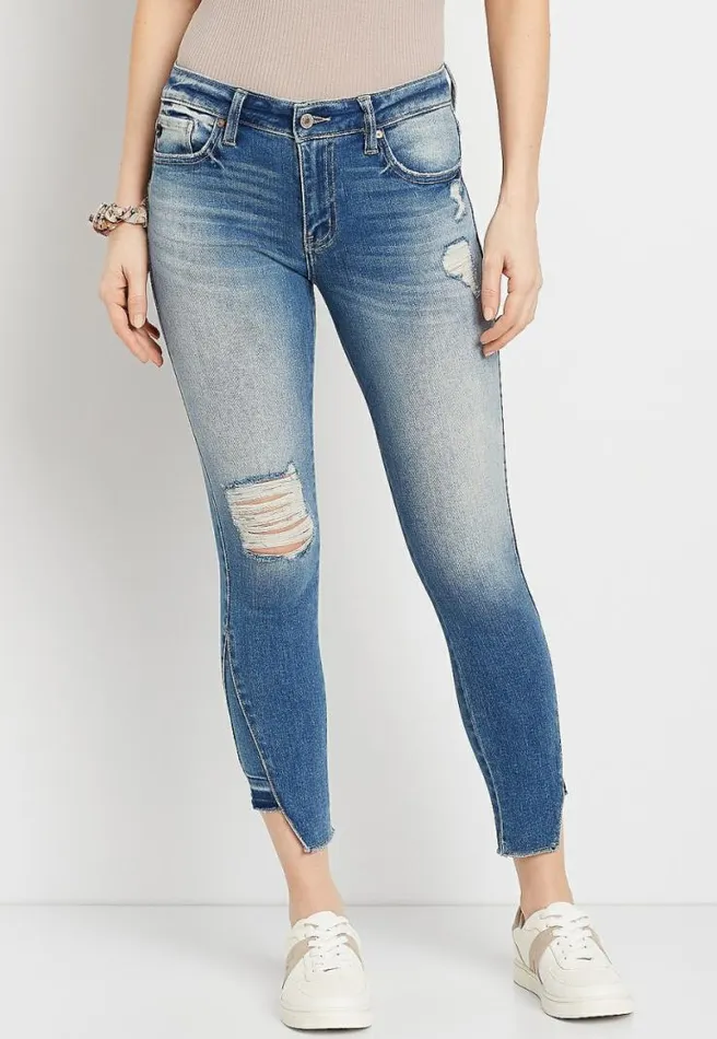 Kancan Medium Destructed Release Inset Hem Skinny Ankle Jean Women Maurices Jeans