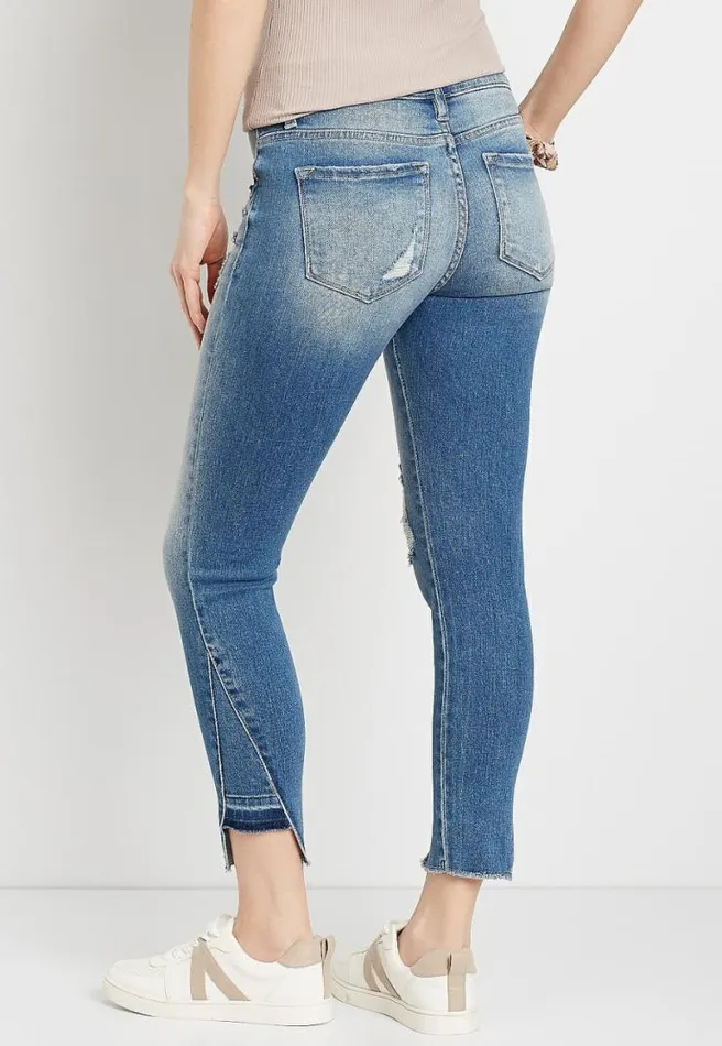 Kancan Medium Destructed Release Inset Hem Skinny Ankle Jean Women Maurices Jeans