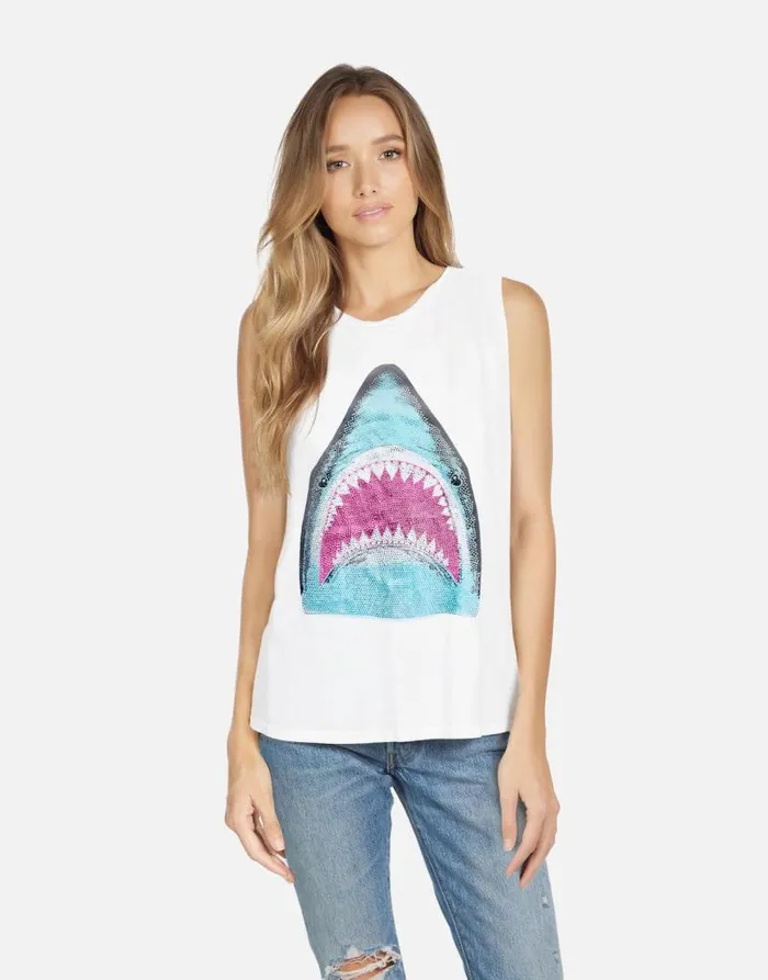 Kel X Crystal Shark White Women Lauren Moshi Tanks