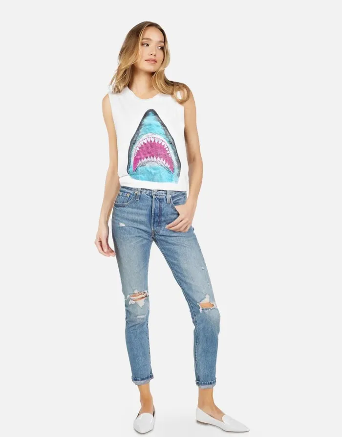 Kel X Crystal Shark White Women Lauren Moshi Tanks