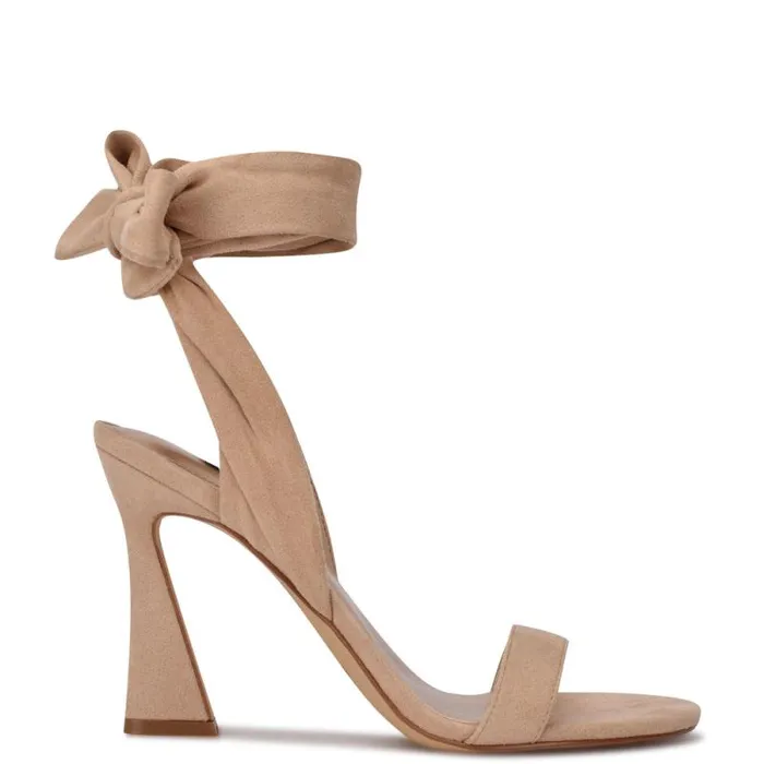 Kelsie Ankle Wrap Heeled Sandals Beige Suede Women Nine West Heels