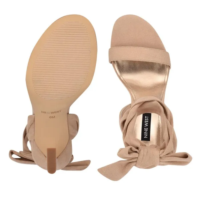 Kelsie Ankle Wrap Heeled Sandals Beige Suede Women Nine West Heels Kelsie Ankle Wrap Heeled Sandals Beige Suede Women Nine West Heels