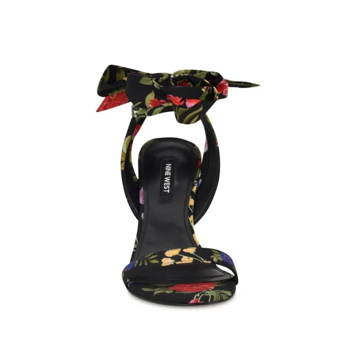 Kelsie Ankle Wrap Heeled Sandals Black Floral Women Nine West Sandals
