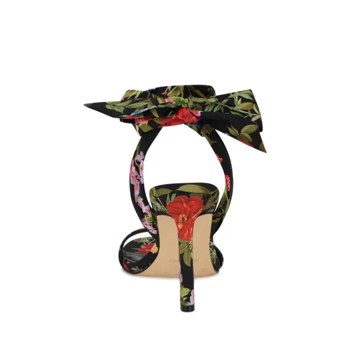 Kelsie Ankle Wrap Heeled Sandals Black Floral Women Nine West Sandals