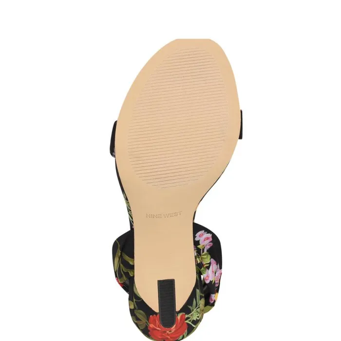 Kelsie Ankle Wrap Heeled Sandals Black Floral Women Nine West Sandals