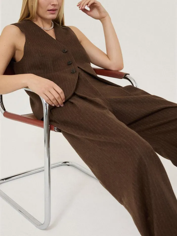 Kemp Wool Pinstripe Trouser Brown Women Jigsaw Trousers
