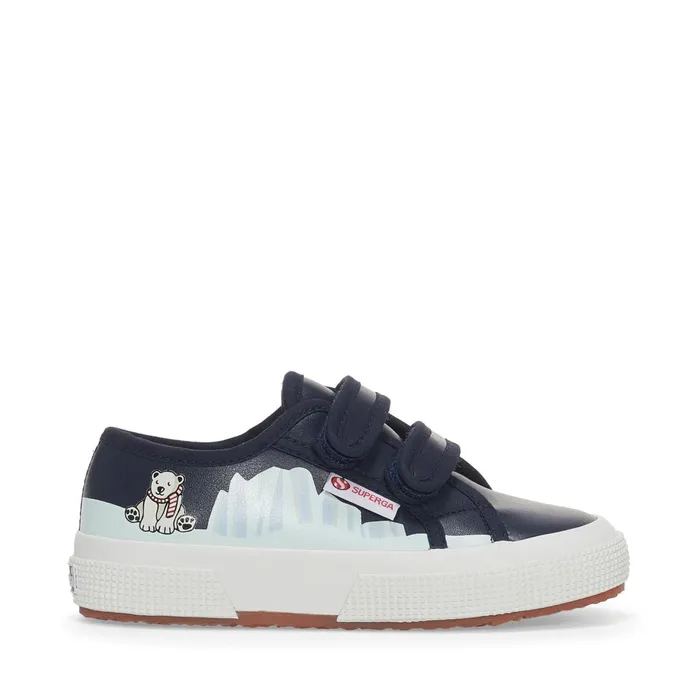 Kids Kid Unisex 2750 KIDS STRAPS VEGAN MATERIAL POLAR BEAR Low Cut BLUE NAVY 8211 POLAR BEAR Superga Low Cut