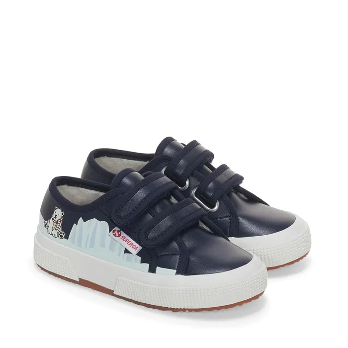 Kids Kid Unisex 2750 KIDS STRAPS VEGAN MATERIAL POLAR BEAR Low Cut BLUE NAVY 8211 POLAR BEAR Superga Low Cut